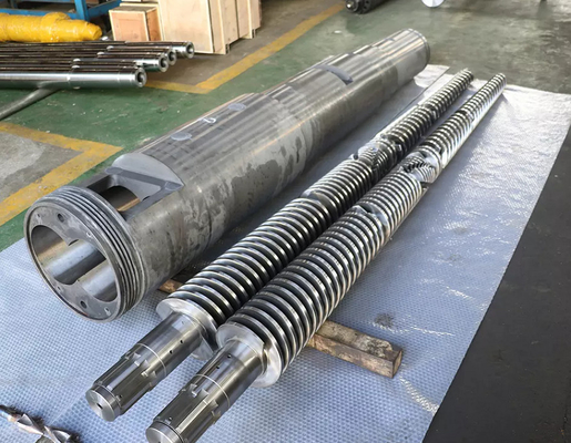 Bimetallic Conical Double Barrel And Screw For PVC Plastic Extruder Machine
